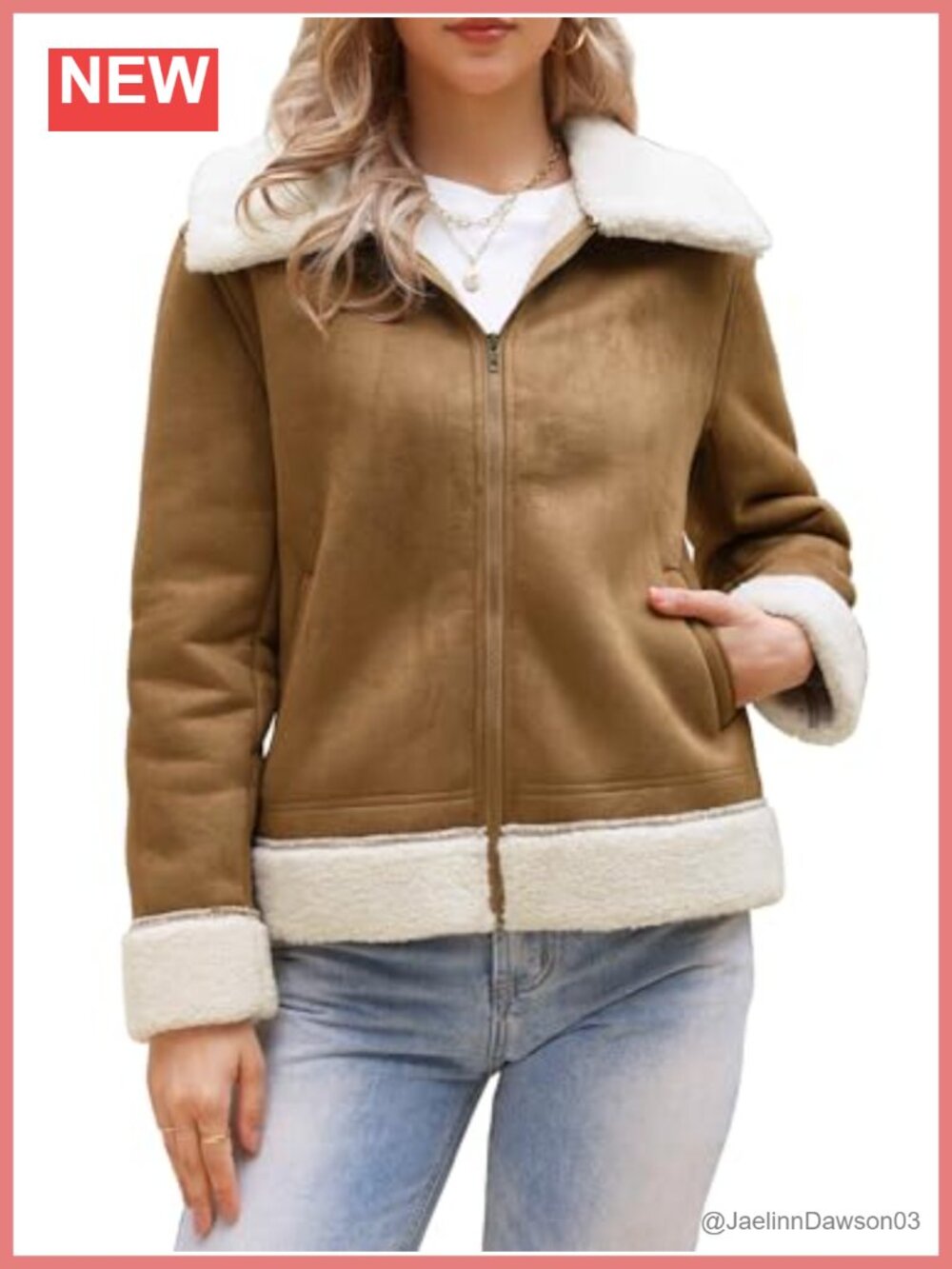 Faux Suede Moto Jacket Faux Fur Shearling Fleece Zip Coat Women